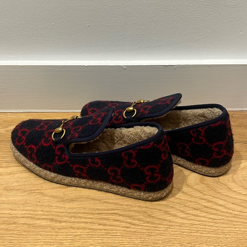 Gucci fria gg merino wool shearling horsebit loafers